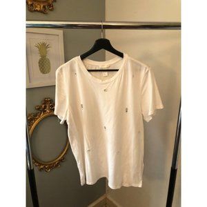 H&M White Shirt Sleeve Tee Embellishments Size L